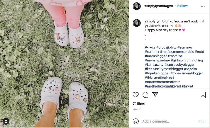 social listening analysis Crocs brand moms sample post