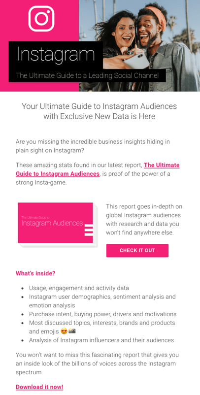 instagram analytics report email with social listening